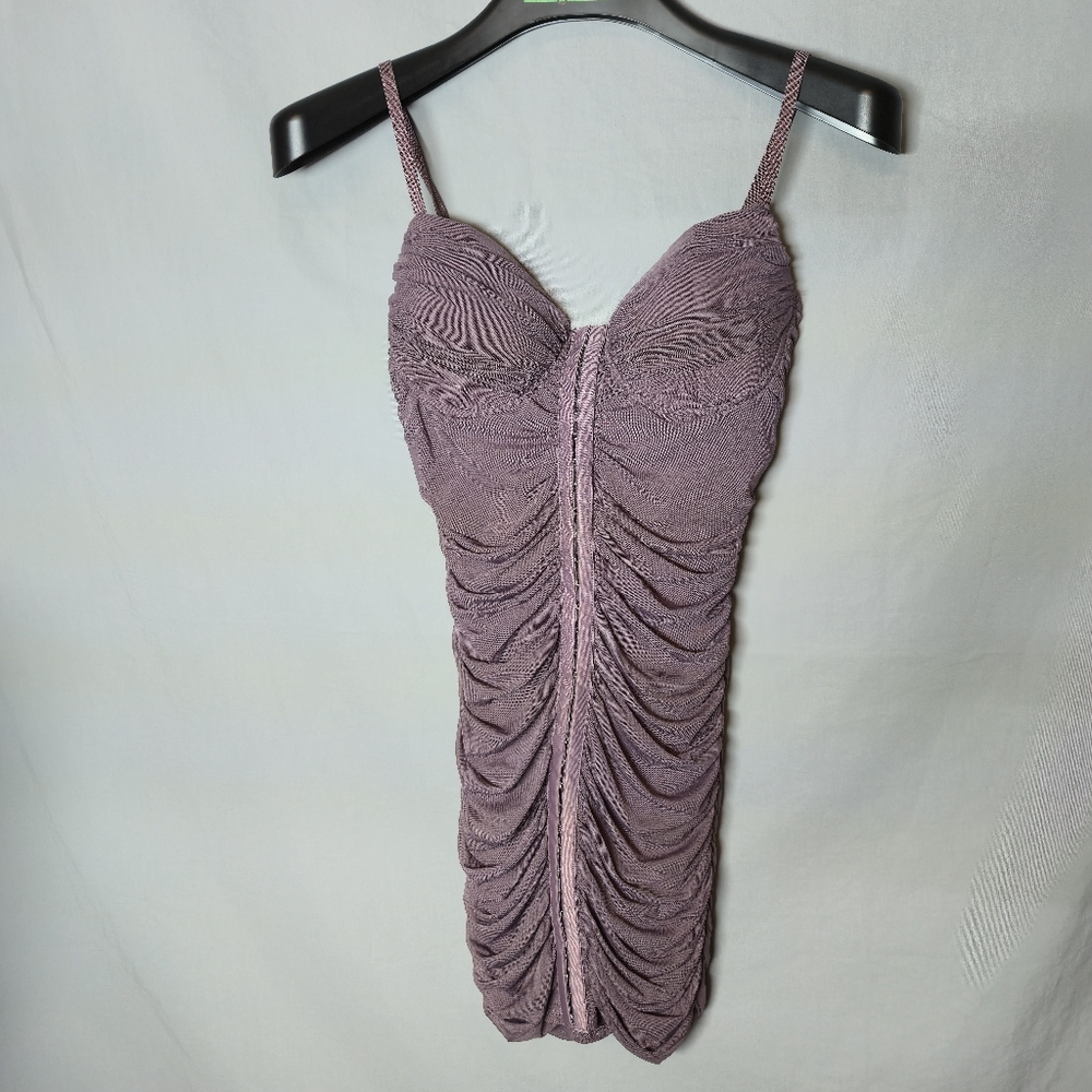 Story On Ruched Dusty Rose Dress With Zip Back And Hook & Eye Front Size M